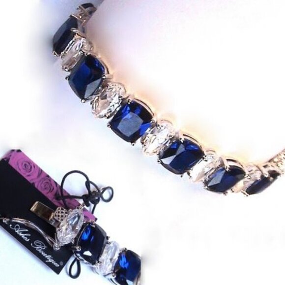 Dressy Sapphire Blue & Clear Cubic Zirconia Cz Tabernacle Tennis Gala  Bracelet - Picture 1 of 2